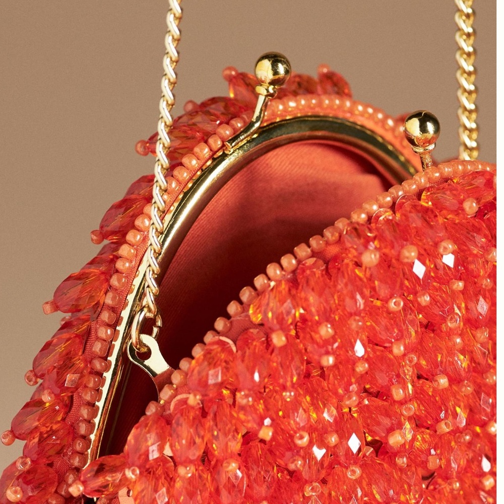 Anthropologie Beaded Fringe Crossbody Bag in coral orange - Picture 5 of 9